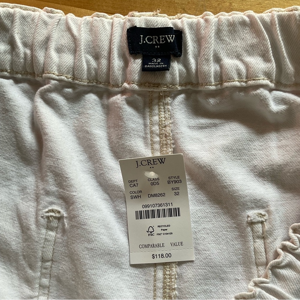 J.Crew Men’s NWT White Cotton Drawstring Pants Size 32 Elastic Waist - Picture 2 of 16